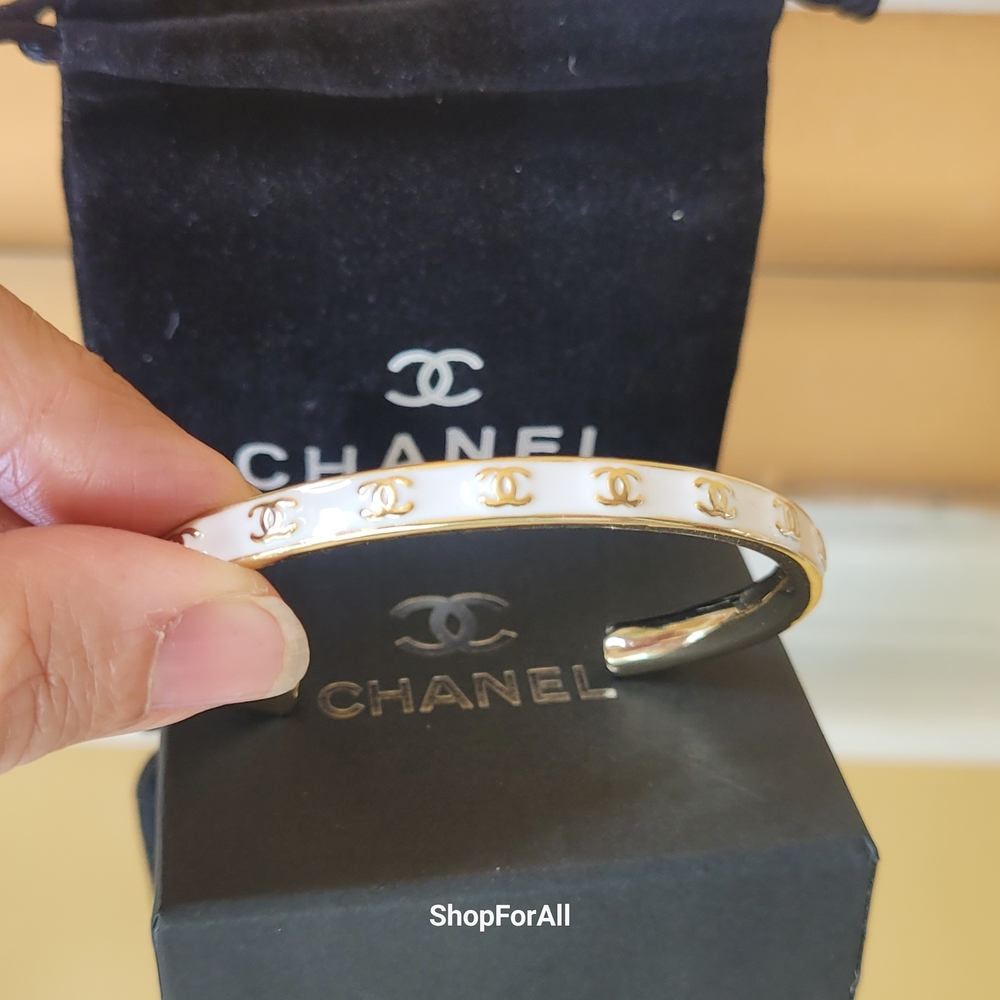 Chanel Gold and White Bangle Bracelet - Picture 8 of 12